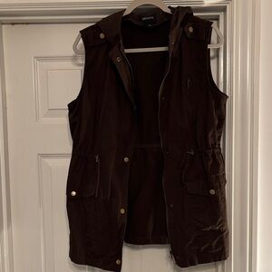 Zenana Outfitters Dark Brown Hooded Utility Vest